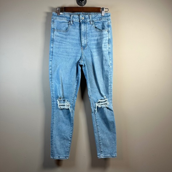 American Eagle Next Level Stretch Ripped Distressed Light Wash Jeans - Picture 1 of 9
